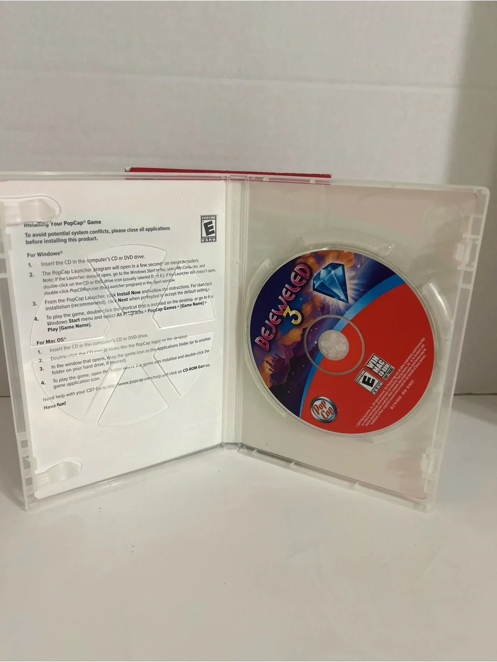 Bejeweled 3 (PC Windows/Mac CD-ROM, 2010) Pop Cap Games with Sleeve Case Cover
